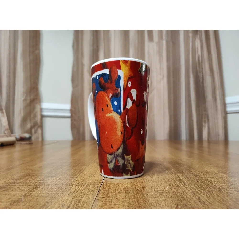 Candy Cane Scented Candle Handmade 16 oz Ceramic Reindeer Christmas Latte Mug